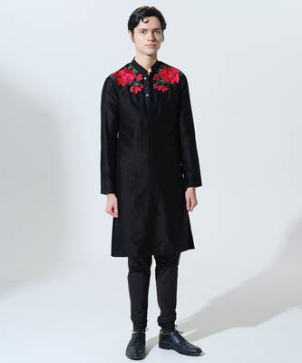 Black woven cotton kurta pajama 1