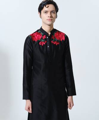 Black woven cotton kurta pajama 2