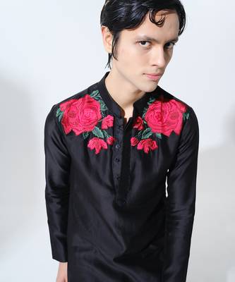 Black woven cotton kurta pajama 3