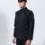 Black woven polyester Bandhgala set