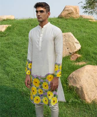 White Printed chanderi kurta pajama 2