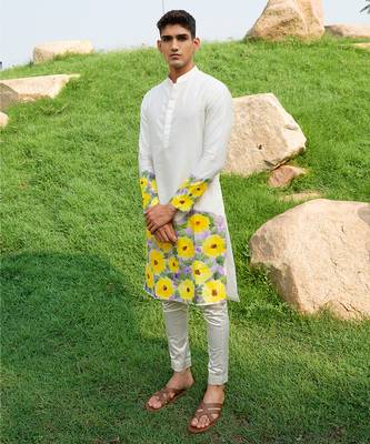 White Printed chanderi kurta pajama 3