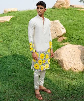 White Printed chanderi kurta pajama 4
