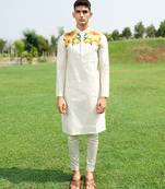 White Printed chanderi kurta pajama