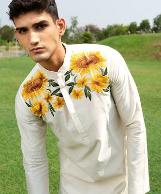 White Printed chanderi kurta pajama 2