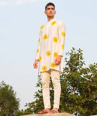 White Printed chanderi kurta pajama 2