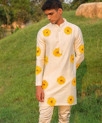 White Printed chanderi kurta pajama 5