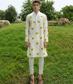 White Printed chanderi kurta pajama