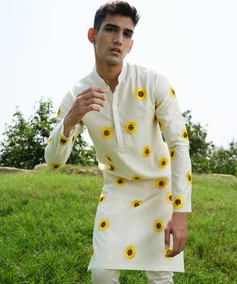 White Printed chanderi kurta pajama 3