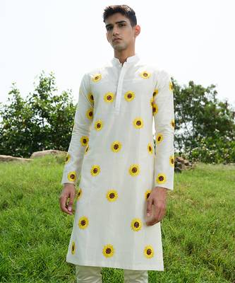 White Printed chanderi kurta pajama 4