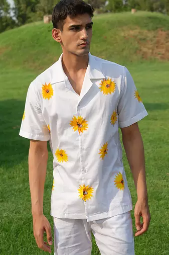 White printed cotton shirt
