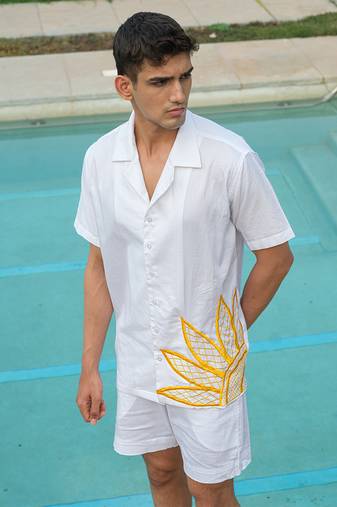 White Printed cotton shirt