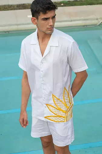 White Printed cotton shirt