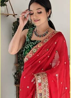 red lightweight georgette saree 1