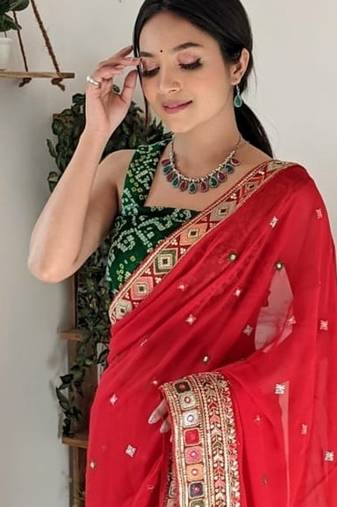 red lightweight georgette saree