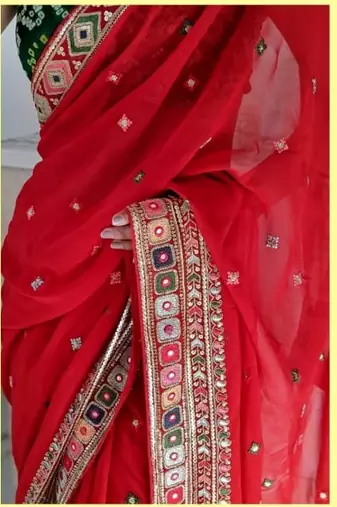 red lightweight georgette saree