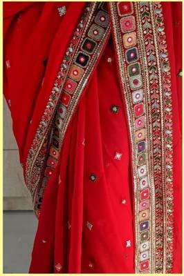 red lightweight georgette saree 3