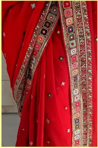 red lightweight georgette saree