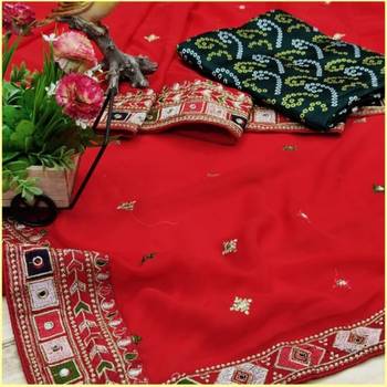 red lightweight georgette saree 4
