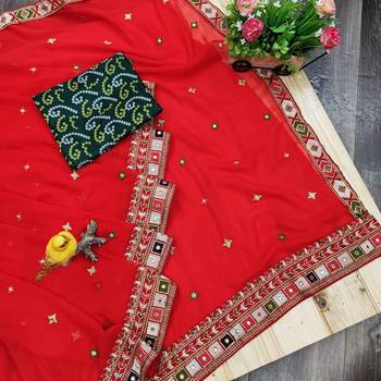red lightweight georgette saree 5