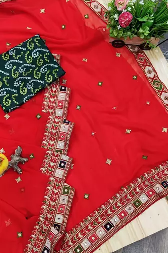 red lightweight georgette saree