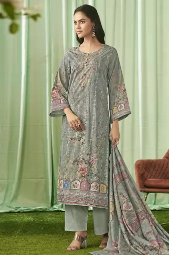 Stylee lifestyle olive lawn cotton embroidered dress material