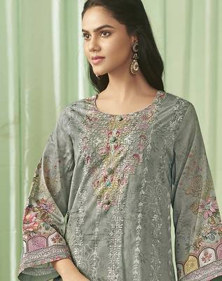olive lawn cotton embroidered dress material 4