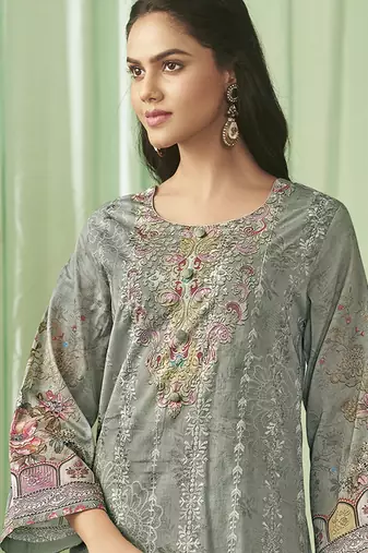olive lawn cotton embroidered dress material