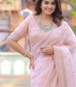 pink organza silk blend embroidered saree