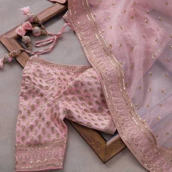 pink organza silk blend embroidered saree 5