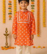 Navratri orange crepe kurta set for boys
