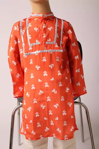 Navratri orange crepe kurta set for boys
