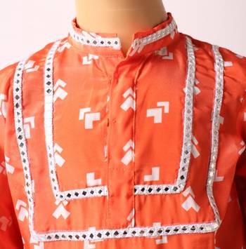 Navratri orange crepe kurta set for boys 3