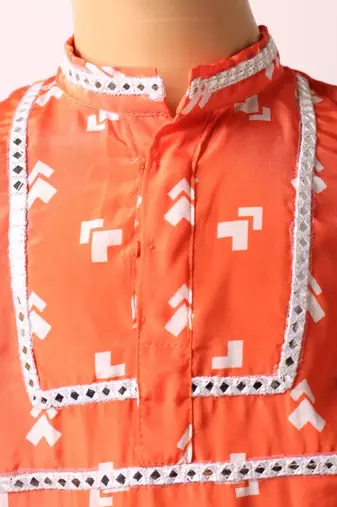 Navratri orange crepe kurta set for boys