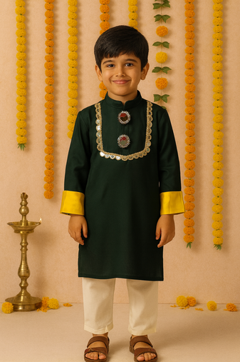 Navratr green rayon navratri kurta set for boys