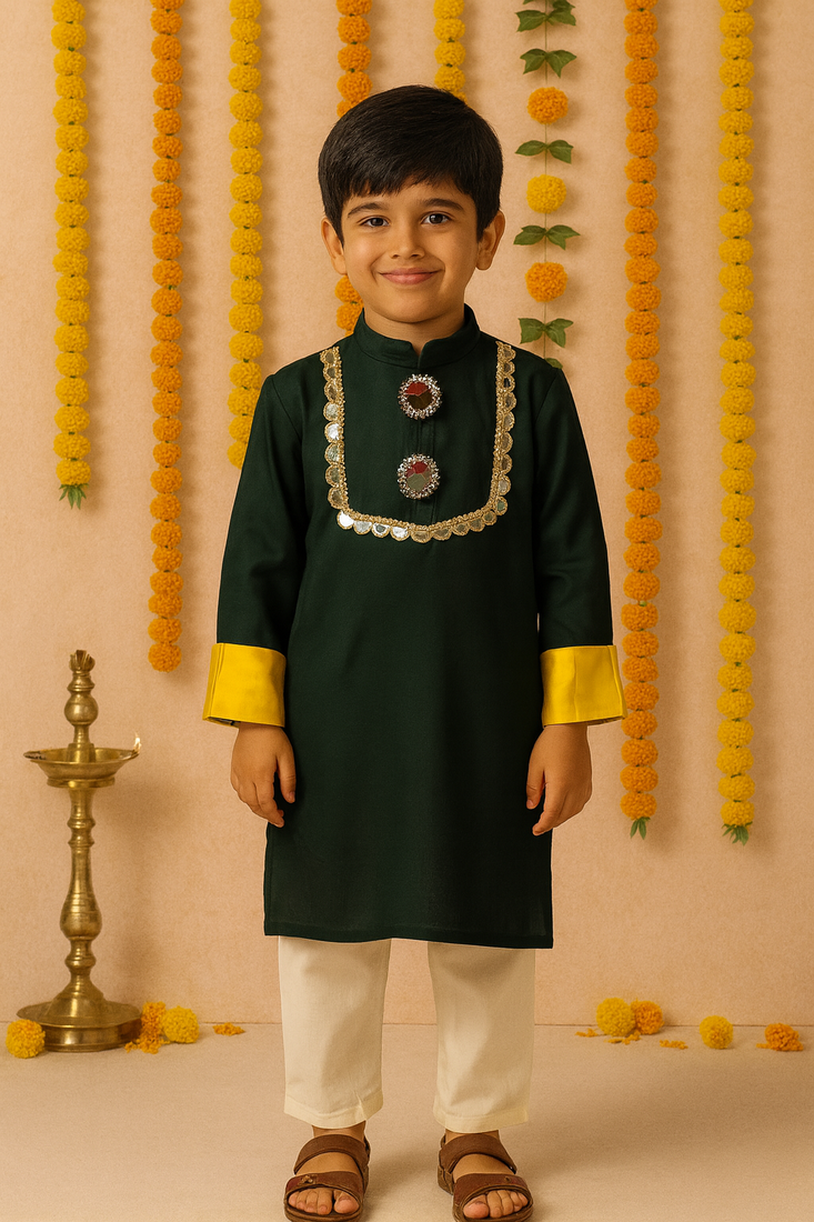 Navratr green rayon navratri kurta set for boys