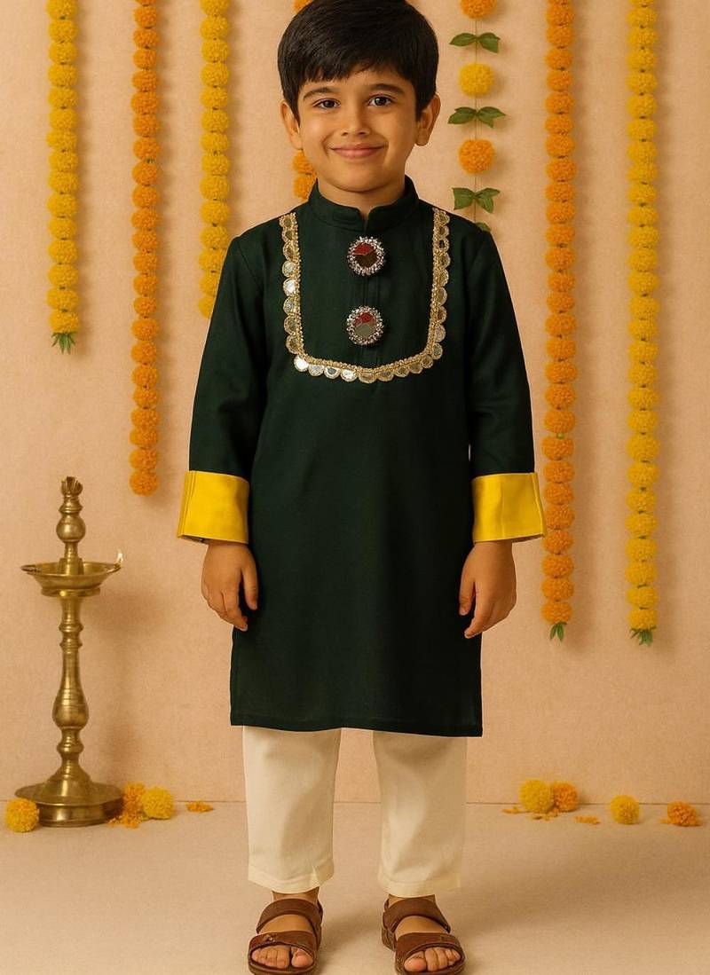 Navratr green rayon navratri kurta set for boys