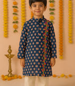 Navratri blue cotton kurta set for boys