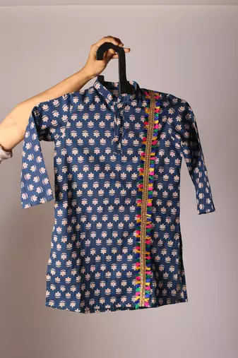Navratri blue cotton kurta set for boys