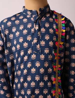 Navratri blue cotton kurta set for boys 3