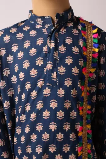 Navratri blue cotton kurta set for boys