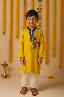 Navratri yellow rayon kurta set for boys 1