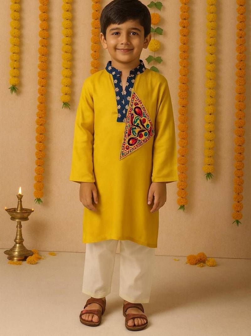 Navratri yellow rayon kurta set for boys