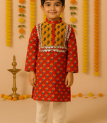 Navratri orange cotton kurta set for boys