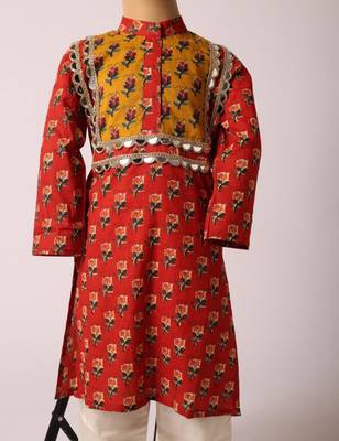 Navratri orange cotton kurta set for boys 2