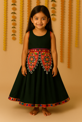 Navratri black rayon lehenga set for girls 1