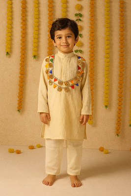 Navrartri cream rayon kurta set for boys 1