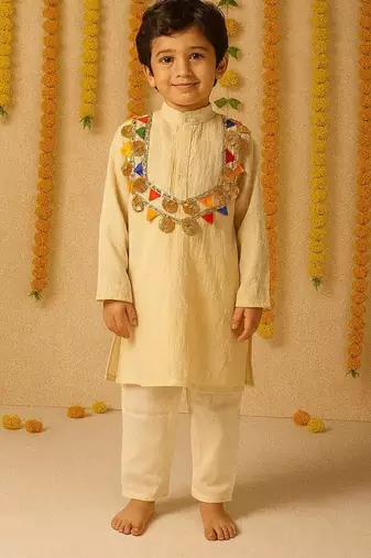 Navrartri cream rayon kurta set for boys