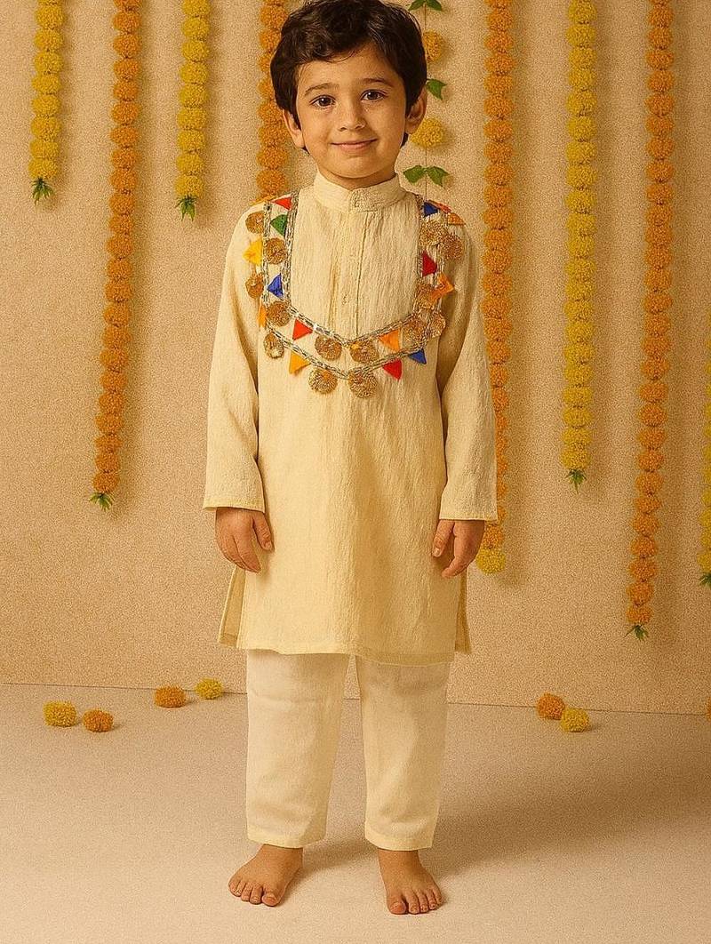 Navrartri cream rayon kurta set for boys