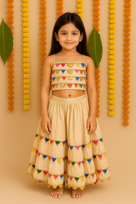 Navratri cream rayon lehenga set for girls 1